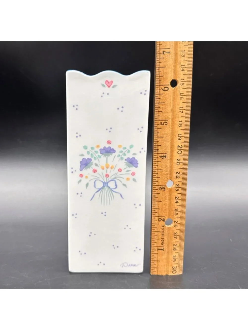 Vintage Vase Lavender Pink Floral Square Ceramic Dana Taiwan Cottage Granny 80s